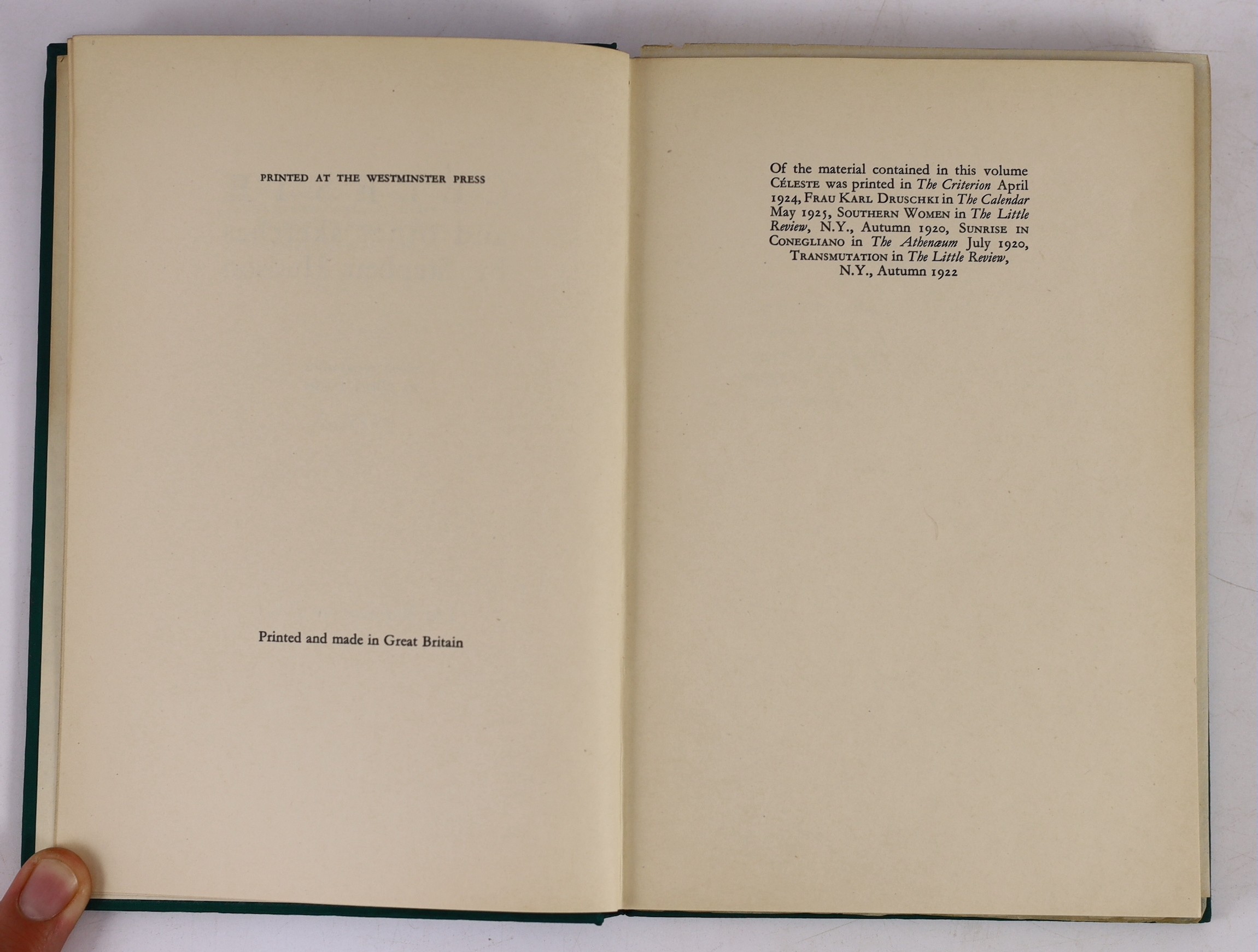 Hudson, Stephen - Celeste and Other Sketches, illustrated with 6 full page wood engravings by John Nash, one of 50 on Japanese vellum, signed by author and illustrator, 8vo, green dyed linen gilt, The Blackamore Press, 1